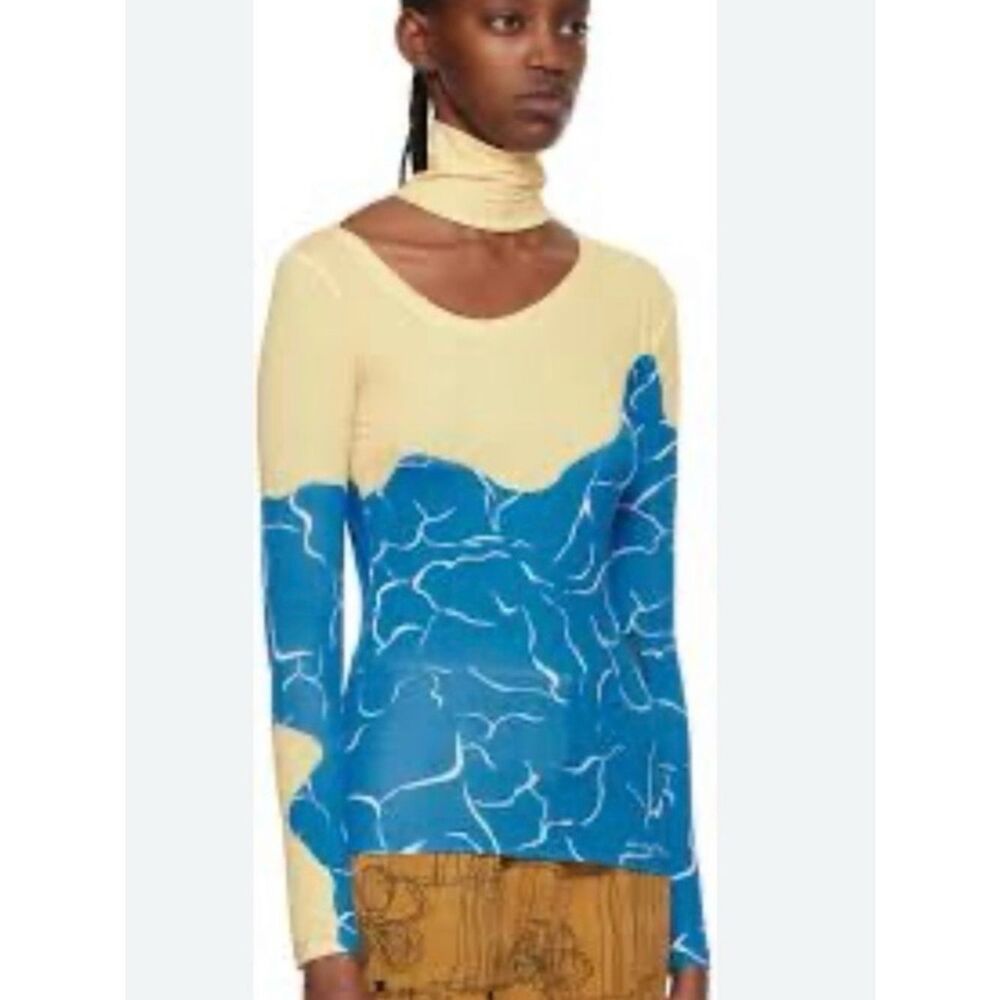 Andersson Bell Water Wave turtleneck Top in yellow and blue size medium